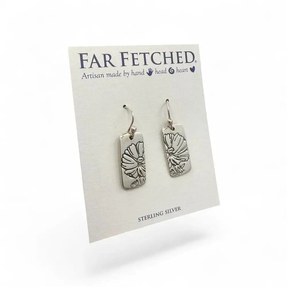 Far Fetched Cosmos Flower Dangle Earrings 925 Sterling Silver Artisan Handmade